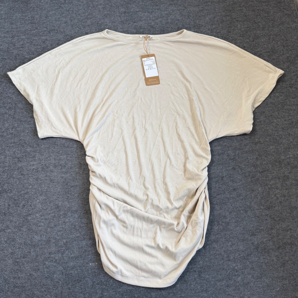 NEW OGL Move Women XL Beige Dolman Top Ribbed Ruched Modal Balletcore